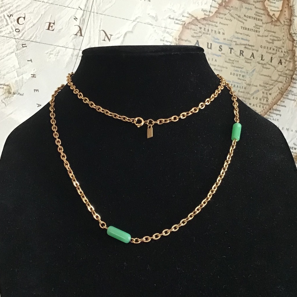 Vintage Emmons Signed Necklace Gold Tone Green Beads - Picture 12 of 12